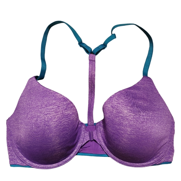Victoria's Secret Purple Semi Demi Racerback Front Closure Bra Size 32D - Picture 1 of 3